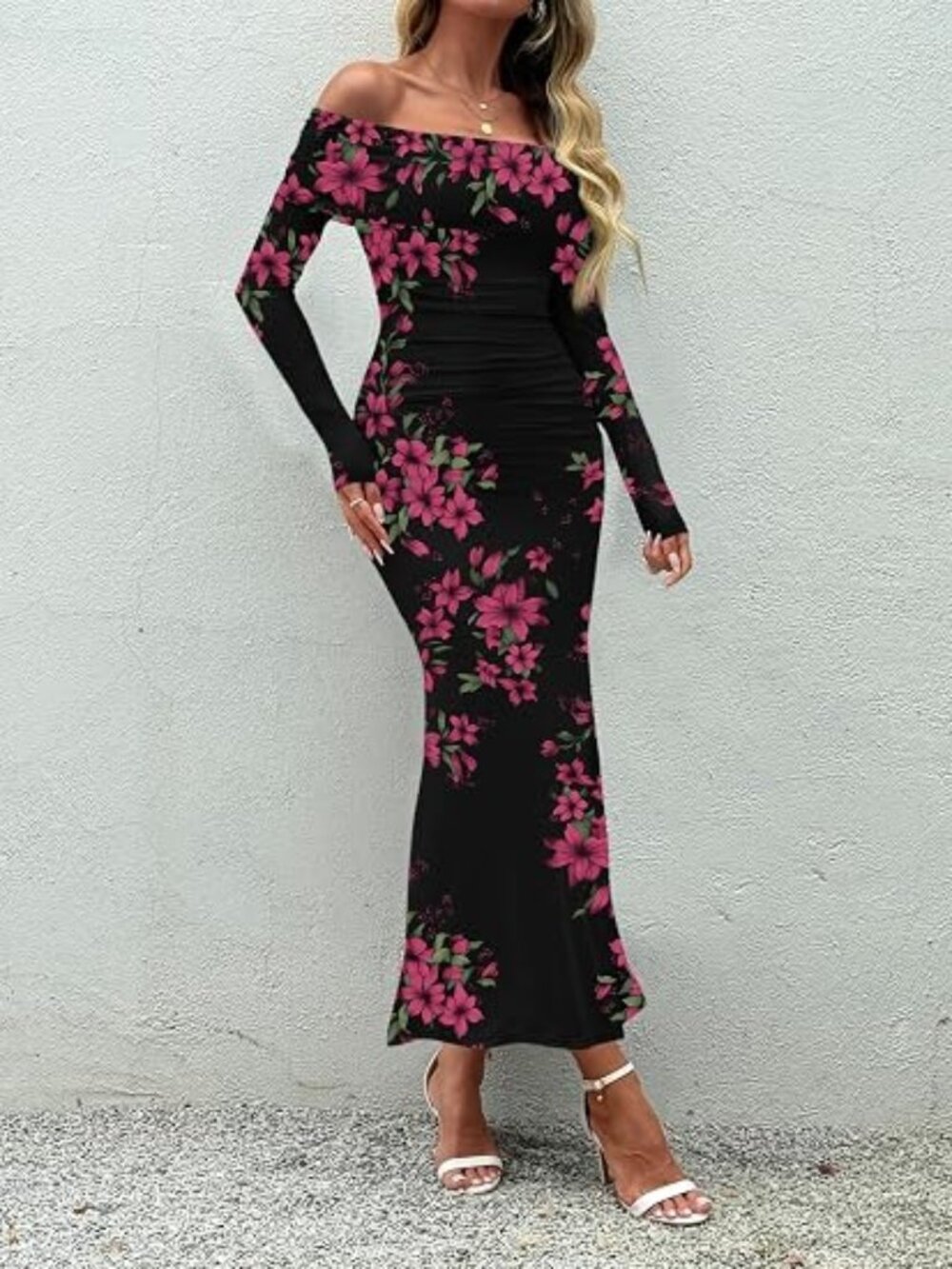 Womens Off The Shoulder Floral Dress Fall Wedding Guest Dresses